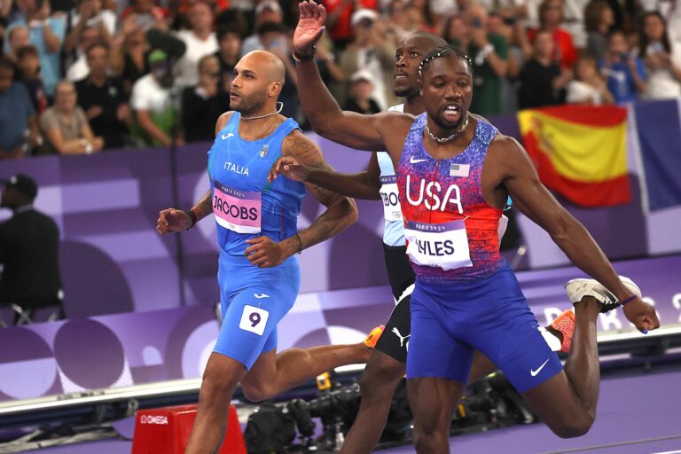 Marcell Jacobs e il nuovo campione olimpico dei 100 metri Noha Lyles (foto Giancarlo Colombo)