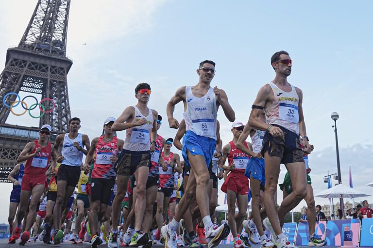 Massimo Stano nella 20km di marcia ai Giochi Olimpici di Parigi 2024 (foto Grana/Fidal)